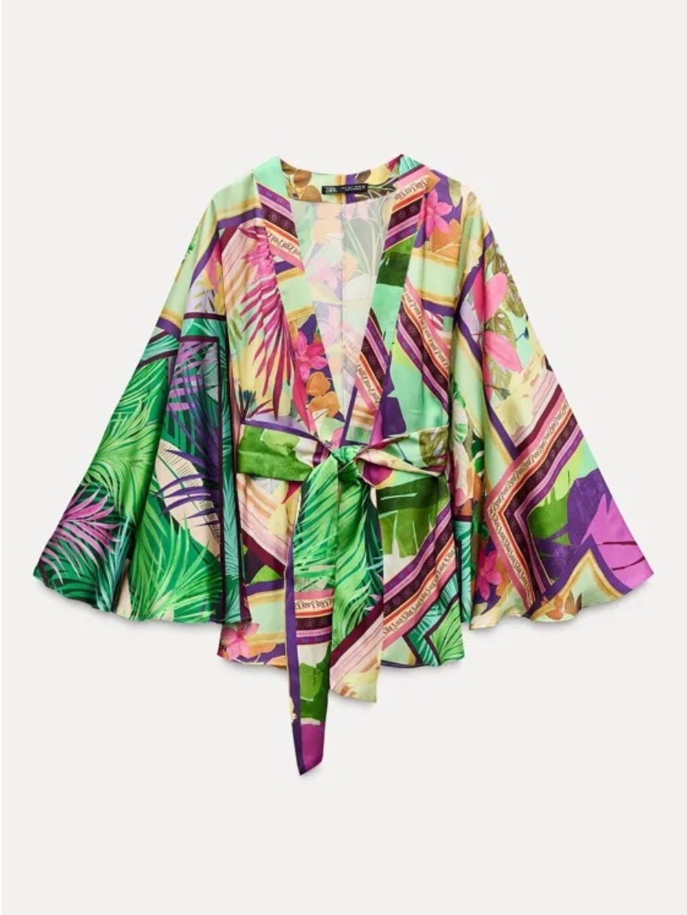 Zara satin colorful kimono blouse top w belt